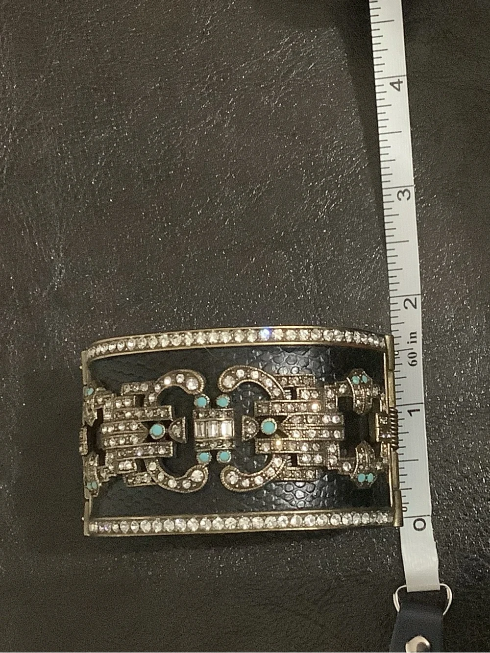 Heidi Daus Black and Turquoise Crystal Statement Cuff Bracelet